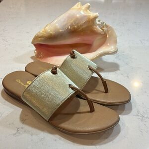 Tommy Bahama Gold Glitter Style Flip Flops Thongs 7.5